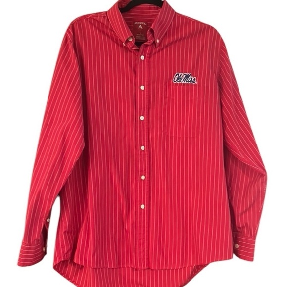 Antigua Red Striped Casual Button Down Shirt - Picture 1 of 12